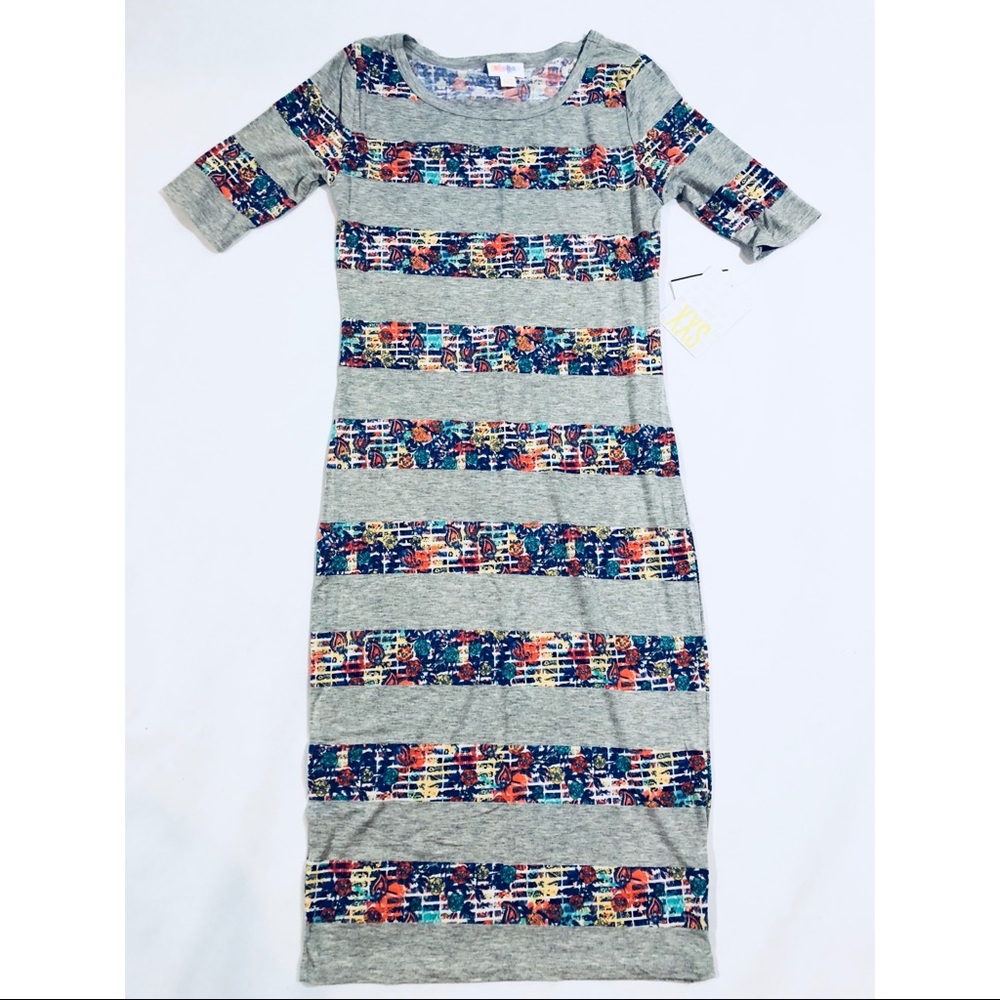 LuLaRoe Gray & Purple Striped Julia